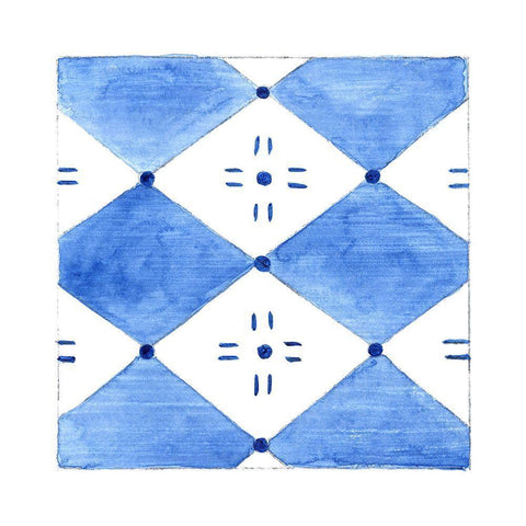 Blue Wash Tile IV White Modern Wood Framed Art Print with Double Matting by Tava Studios