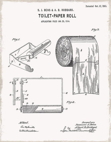 Toilet Paper Patent I White Modern Wood Framed Art Print with Double Matting by Donovan, Kelly