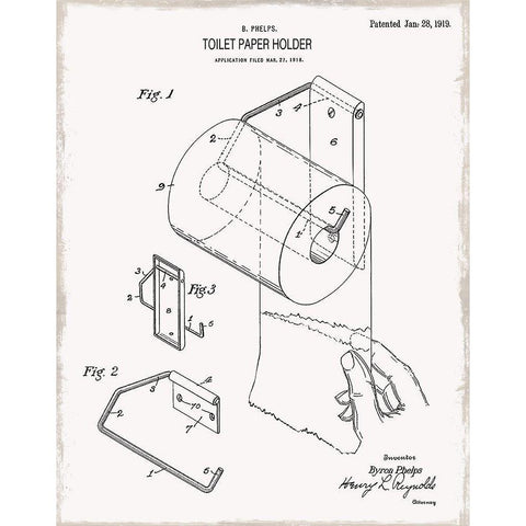 Toilet Paper Patent II Black Modern Wood Framed Art Print with Double Matting by Donovan, Kelly