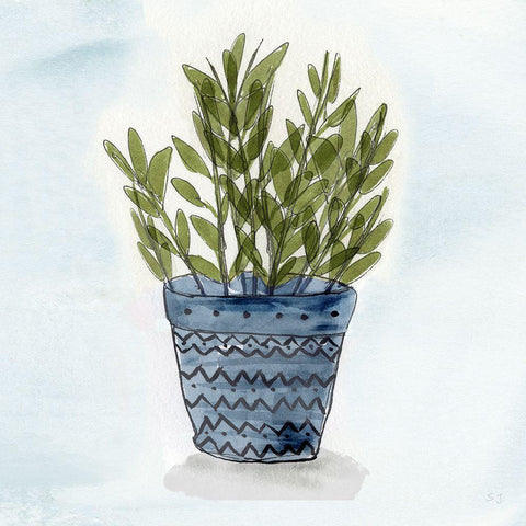 Pot of Herbs III White Modern Wood Framed Art Print with Double Matting by Jill, Susan