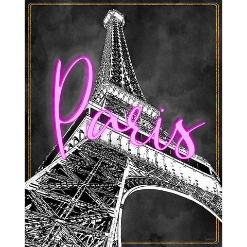 Neon Night in Paris Black Modern Wood Framed Art Print with Double Matting by Carpentieri, Natalie