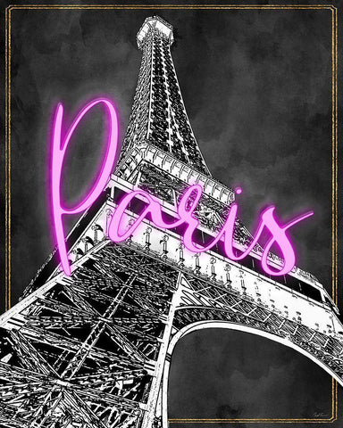 Neon Night in Paris White Modern Wood Framed Art Print with Double Matting by Carpentieri, Natalie