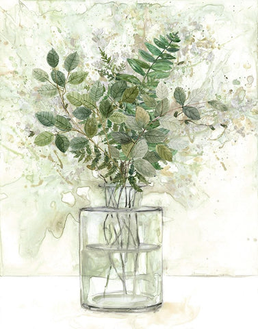 Delicate Greenery I White Modern Wood Framed Art Print with Double Matting by Robinson, Carol