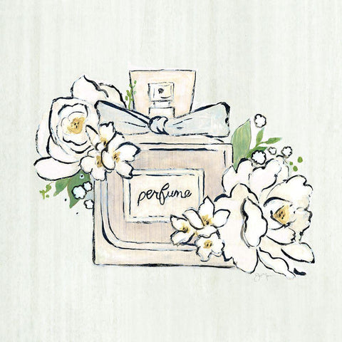 Fashion Floral Perfume White Modern Wood Framed Art Print by Tava Studios