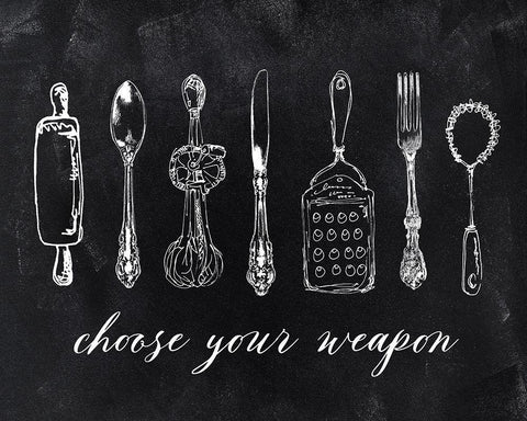 Choose Your Weapon Black Ornate Wood Framed Art Print with Double Matting by Robinson, Carol