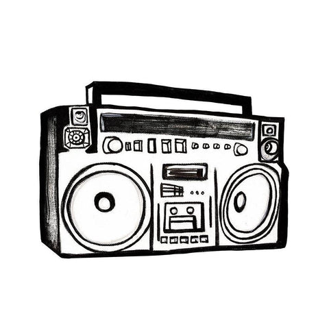 Boombox Sketch Black Modern Wood Framed Art Print with Double Matting by Tava, Alexandria