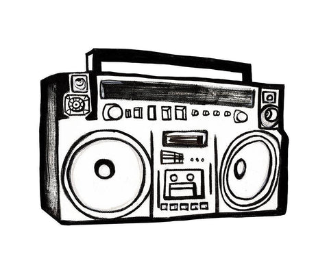 Boombox Sketch Black Ornate Wood Framed Art Print with Double Matting by Tava, Alexandria