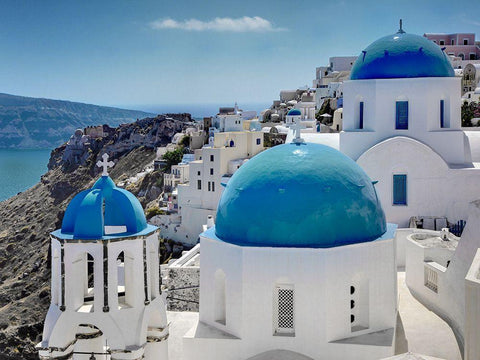 Santorini Saturday White Modern Wood Framed Art Print with Double Matting by Delimont, Danita