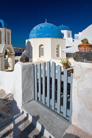 Santorini Sidewalk Black Ornate Wood Framed Art Print with Double Matting by Delimont, Danita