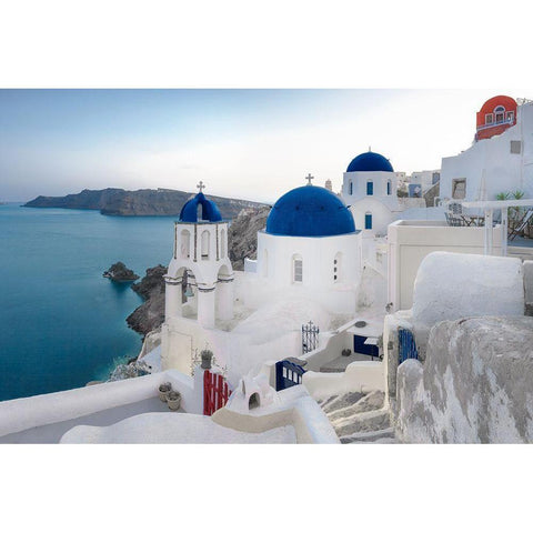 Santorini Sunrise White Modern Wood Framed Art Print by Delimont, Danita