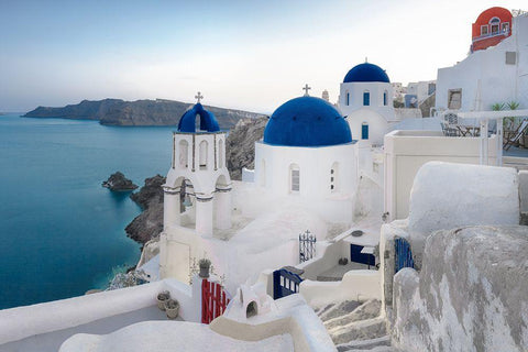 Santorini Sunrise White Modern Wood Framed Art Print with Double Matting by Delimont, Danita