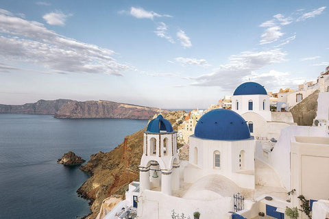 Santorini View White Modern Wood Framed Art Print with Double Matting by Delimont, Danita