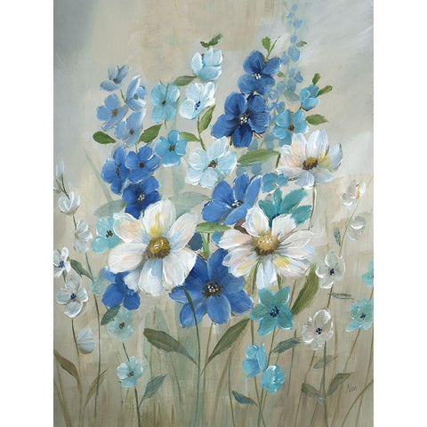 Blue Garden II White Modern Wood Framed Art Print by Nan