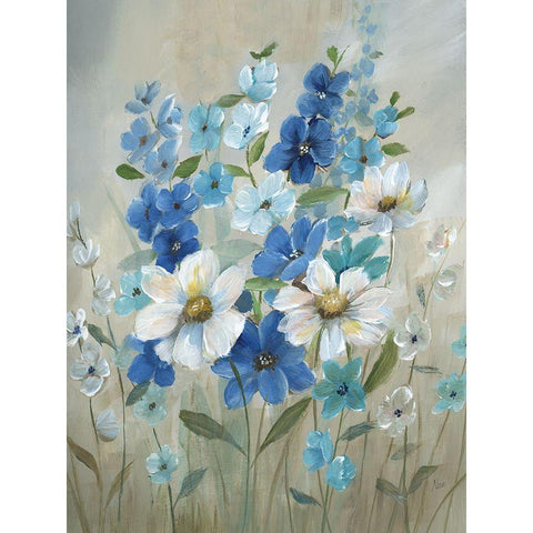 Blue Garden II Black Modern Wood Framed Art Print with Double Matting by Nan