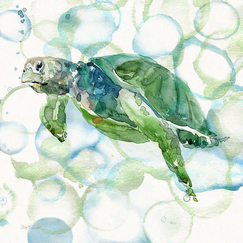 Turtle Bubbles II White Modern Wood Framed Art Print by Robinson, Carol