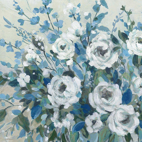 Sapphire Blossoms White Modern Wood Framed Art Print by Robinson, Carol