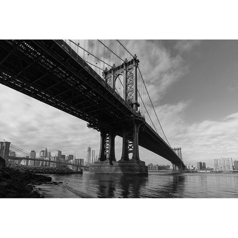 Manhattan Bridge White Modern Wood Framed Art Print by Delimont, Danita