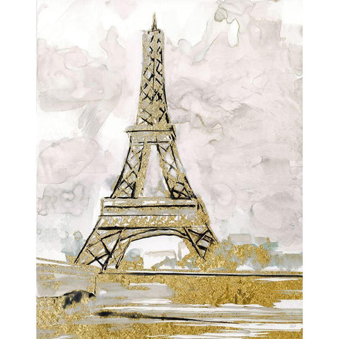 Eiffel Tower Glitz Gold Ornate Wood Framed Art Print with Double Matting by Nan
