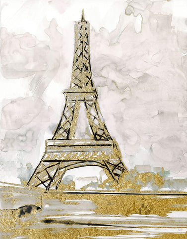 Eiffel Tower Glitz Black Ornate Wood Framed Art Print with Double Matting by Nan