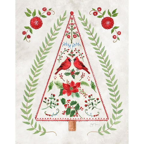 Christmas Folk Tree White Modern Wood Framed Art Print by Tava Studios