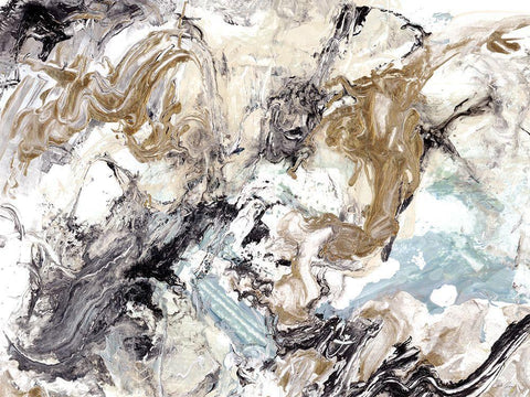 Marbleized Abstract White Modern Wood Framed Art Print with Double Matting by Chang, Stella