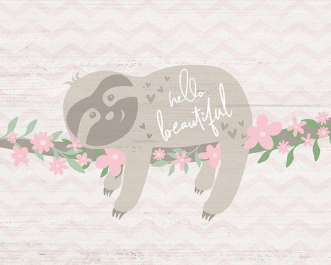 Floral Sloth Black Ornate Wood Framed Art Print with Double Matting by Carpentieri, Natalie