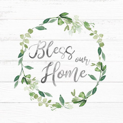 Bless Our Home Greenery White Modern Wood Framed Art Print with Double Matting by Robinson, Carol