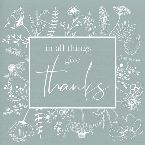 Give Thanks Floral Sketch Black Ornate Wood Framed Art Print with Double Matting by Santiago, Daniela