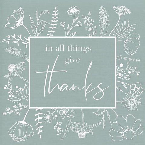 Give Thanks Floral Sketch Black Modern Wood Framed Art Print with Double Matting by Santiago, Daniela