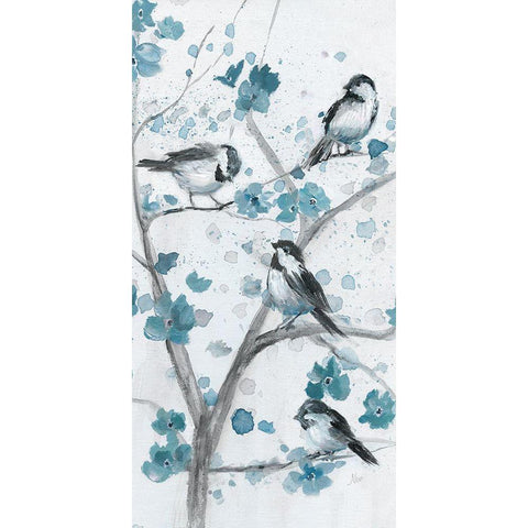 Blue Chickadees I White Modern Wood Framed Art Print by Nan