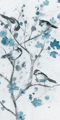 Blue Chickadees II White Modern Wood Framed Art Print with Double Matting by Nan
