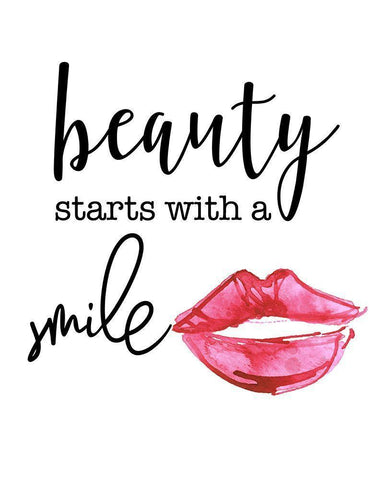 Beauty Starts with a Smile Black Ornate Wood Framed Art Print with Double Matting by Santiago, Daniela