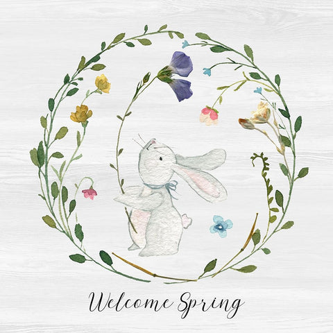 Bunny Wreath I White Modern Wood Framed Art Print with Double Matting by Finn, Livi