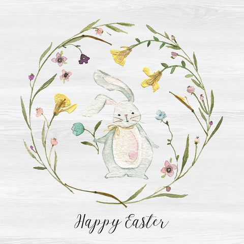 Bunny Wreath II White Modern Wood Framed Art Print with Double Matting by Finn, Livi