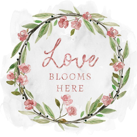 Love Blooms Wreath White Modern Wood Framed Art Print by Robinson, Carol