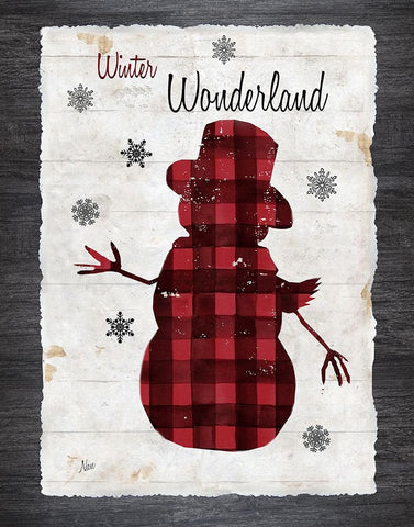 Checkered Snowman II White Modern Wood Framed Art Print with Double Matting by Nan