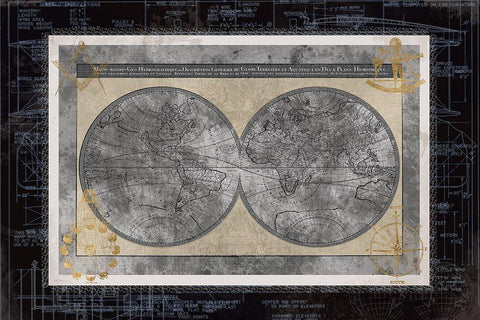 Night World Blueprint Black Ornate Wood Framed Art Print with Double Matting by Robinson, Carol