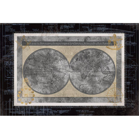 Night World Blueprint Black Modern Wood Framed Art Print by Robinson, Carol