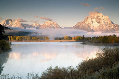 Snake River Fog White Modern Wood Framed Art Print with Double Matting by Delimont, Danita