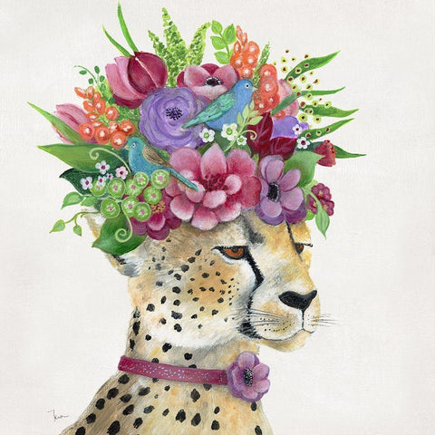 Royale Cheetah White Modern Wood Framed Art Print by Tava Studios