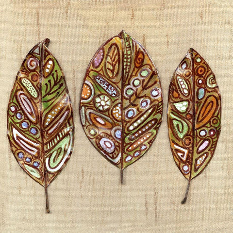 Bohemian Leaf Trio I Gold Ornate Wood Framed Art Print with Double Matting by Pattinian, Merri