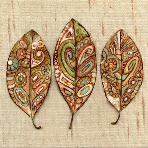 Bohemian Leaf Trio II Black Ornate Wood Framed Art Print with Double Matting by Pattinian, Merri