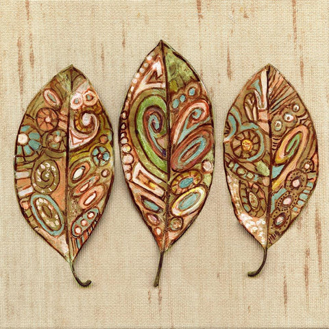 Bohemian Leaf Trio II Gold Ornate Wood Framed Art Print with Double Matting by Pattinian, Merri