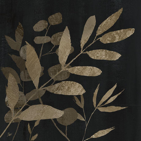Noir and Natural Leaves I Black Modern Wood Framed Art Print by Nan