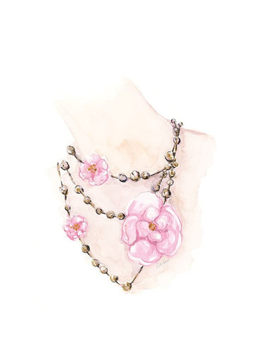 Bead Floral Necklace Black Ornate Wood Framed Art Print with Double Matting by Chang, Stella