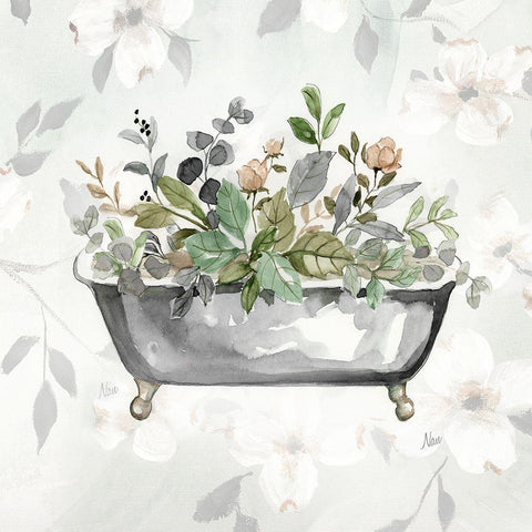 Soft Floral Tub I White Modern Wood Framed Art Print by Nan