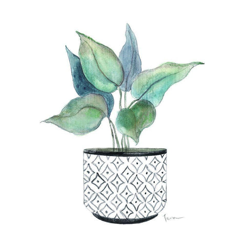 Modern Botany Blue I Black Modern Wood Framed Art Print with Double Matting by Tava Studios