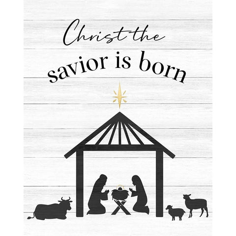The Savior Is Born White Modern Wood Framed Art Print by CAD Designs