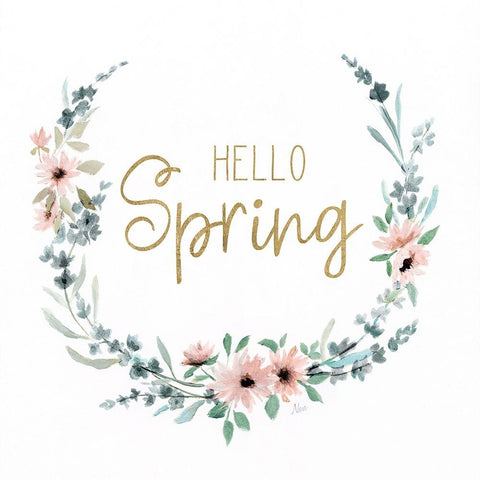 Hello Spring White Modern Wood Framed Art Print by Nan