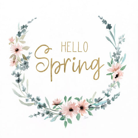 Hello Spring White Modern Wood Framed Art Print with Double Matting by Nan